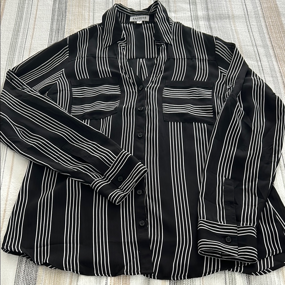Black and White Striped Express Portofino Button-Up Shirt